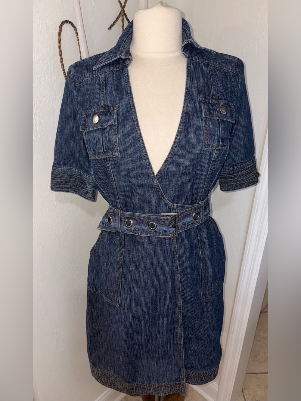 Diane Von Furstenberg Denim Wrap Dress Belted Cotton Size 4 - Picture 7 of 11